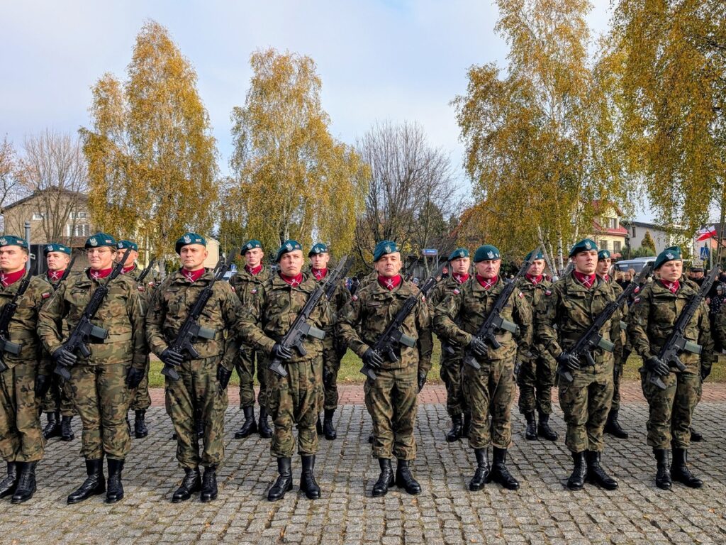 Grupa żołnierzy stoi w szyku 